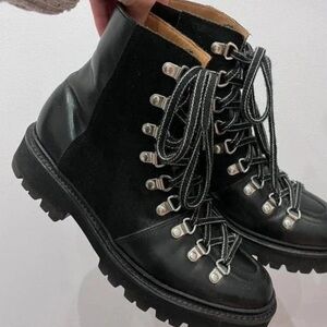 Grenson Black Leather Combat Boots